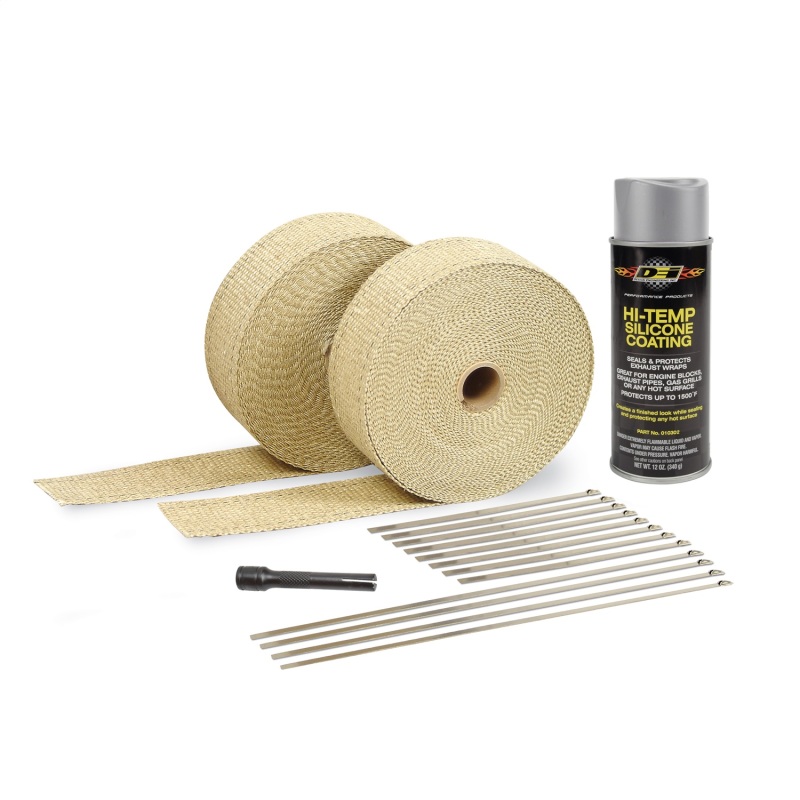 DEI Exhaust Wrap Kit - Tan Wrap & Aluminum HT Silicone Coating (Aerosol)
Exhaust Wrap Kit
