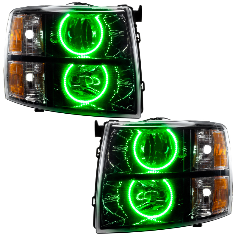 Oracle Lighting 07-13 Chevrolet Silverado Assembled Halo Headlights Round Style -Green thumbnail 2