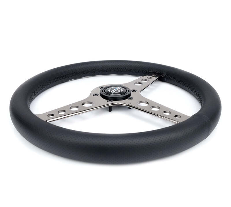 NRG Light Weight Gaming Steering Wheel - Driftz 350mm 3 Black Chrome Spokes Perforated Leather thumbnail 8