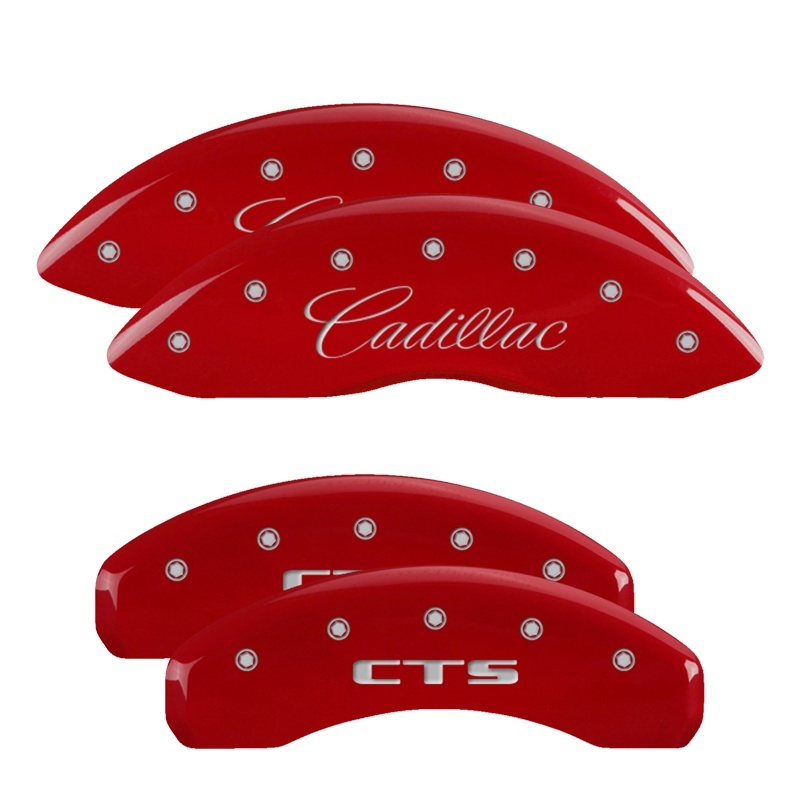 MGP 4 Caliper Covers Engraved Front Cadillac Rear CTS Red Finish Silver Char 2015 Cadillac CTS thumbnail 2