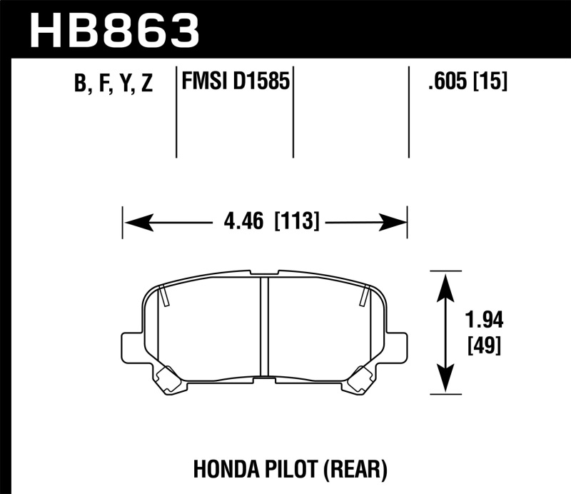 Hawk 12-15 Honda Pilot Performance Ceramic Street Rear Brake Pads thumbnail 5