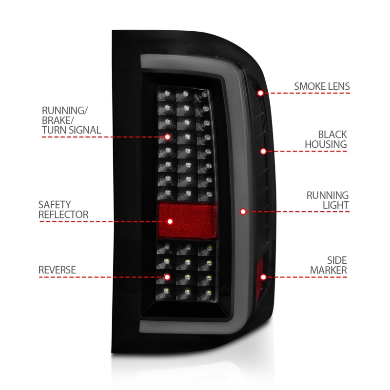 ANZO 2007-2013 Chevrolet Silverado1500/ 2500/ 3500 LED Tail Lights w/ Light Bar Black Housing Smoke thumbnail 4