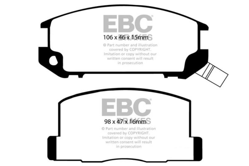 EBC 85-90 Toyota MR2 1.6 Yellowstuff Rear Brake Pads thumbnail 6