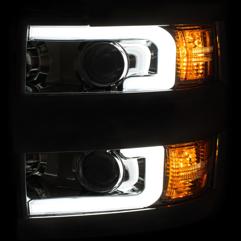 ANZO 2015-2016 Chevrolet Silverado Projector Headlights w/ Plank Style Design Chrome w/ Amber thumbnail 7