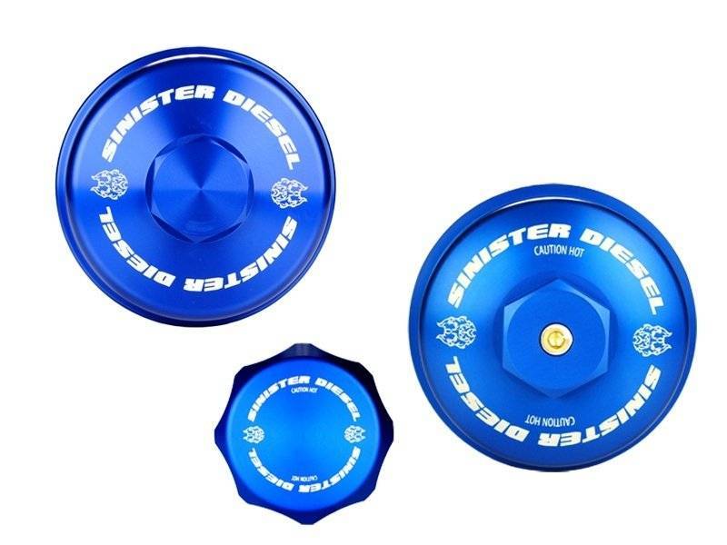 Sinister Diesel 08-10 Ford 6.4L Billet Blue Cap Kit thumbnail 3