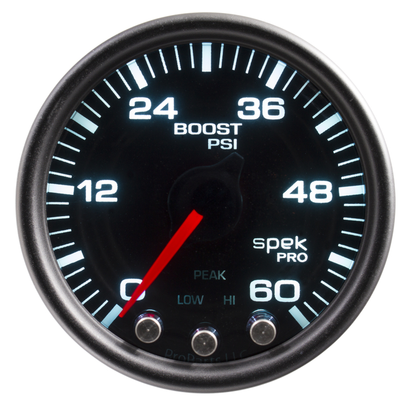 Autometer Spek-Pro Gauge Boost 2 1/16in 60psi Stepper Motor W/Peak & Warn Blk/Smoke/Black thumbnail 8