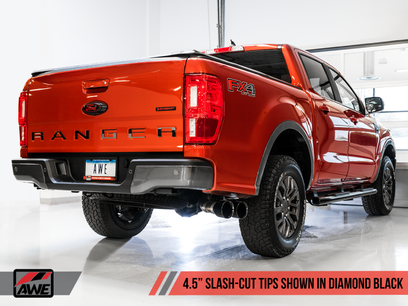 AWE Tuning 2019+ Ford Ranger 0FG Performance Exhaust System w/Diamond Black Tips & Rock Guard thumbnail 5