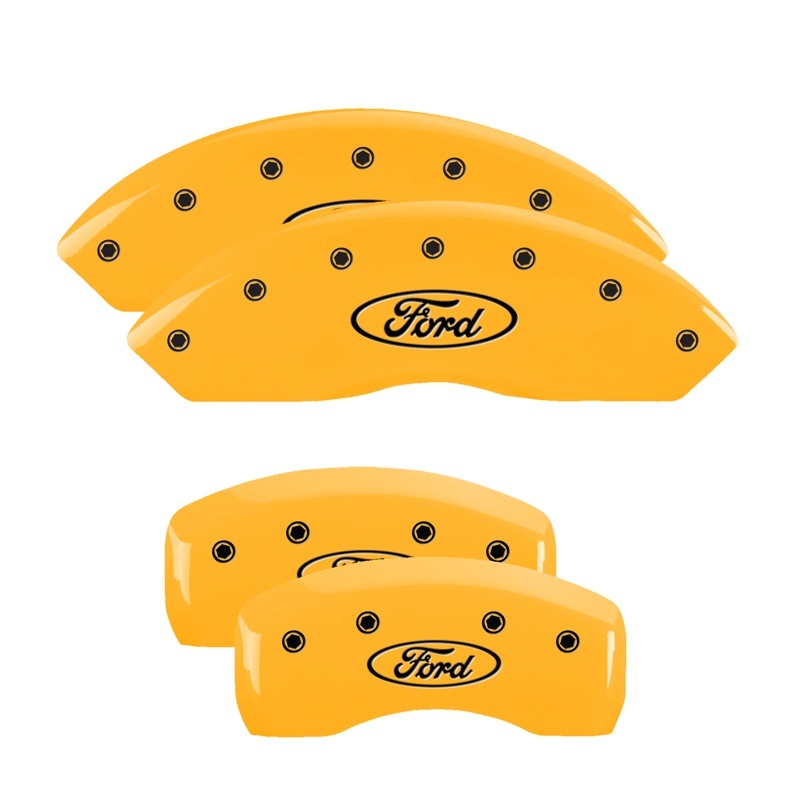 MGP 4 Caliper Covers Engraved Front & Rear Oval logo/Ford Yellow finish black ch thumbnail 5