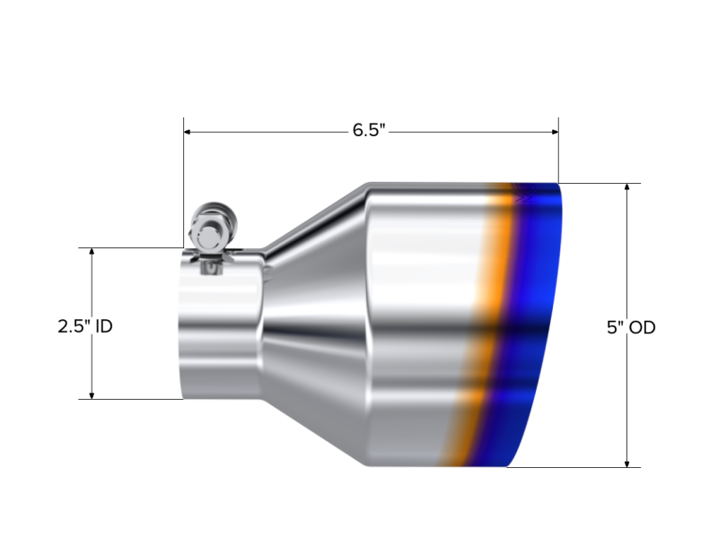 MBRP Univ. T304 Stainless Steel Burnt End Tip 2.5in ID / 5in OD / 6.5in Length Angle Cut Single Wall thumbnail 4