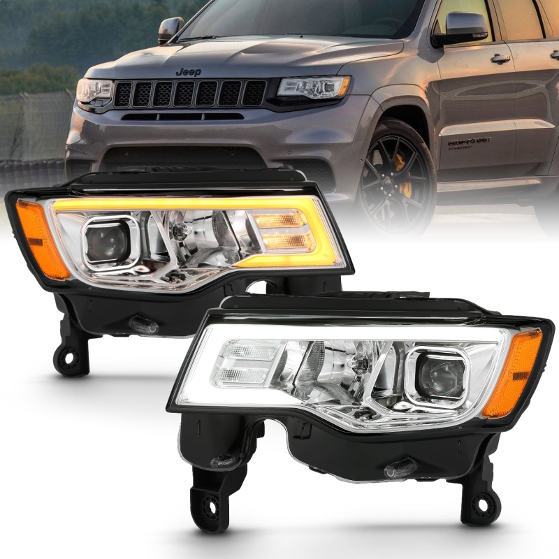 ANZO 2017-2018 Jeep Grand Cherokee Projector Headlights w/ Plank Style Switchback - Chrome w/ Amber thumbnail 9
