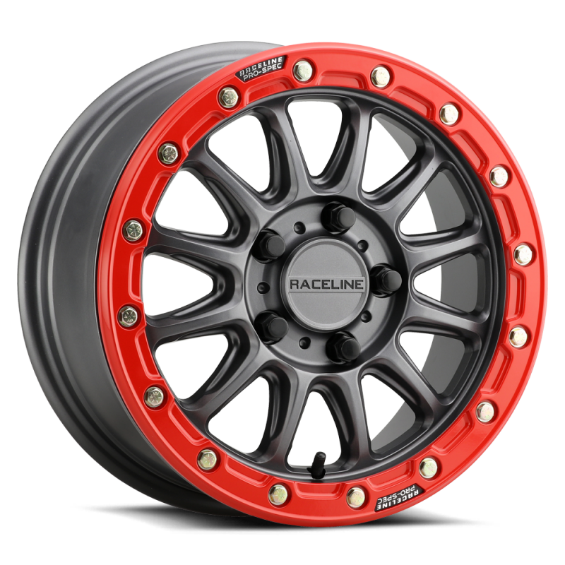 Raceline A14GR Alpha 15x7in/5x114.3 BP/25mm Offset/68mm Bore - Gunmetal & Red Ring Beadlock Wheel thumbnail 5