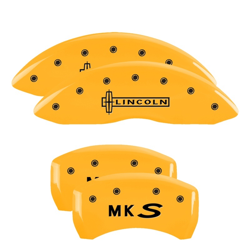 MGP 4 Caliper Covers Engraved Front Lincoln Engraved Rear MKS Yellow finish black ch thumbnail 7