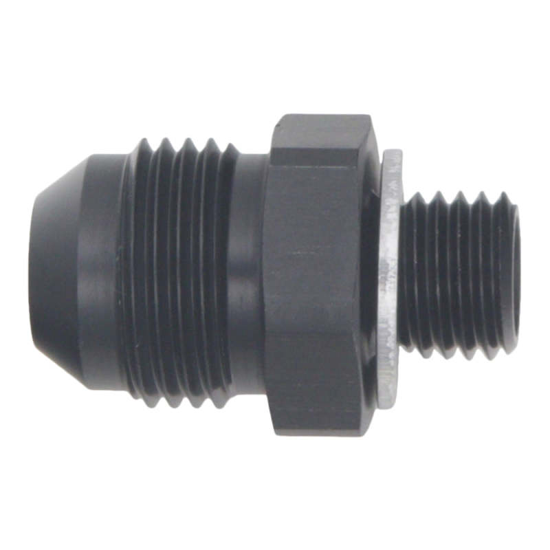 DeatschWerks 8AN Male Flare to M12 X 1.5 Male Metric Adapter (Incl Washer) - Anodized Matte Black thumbnail 2