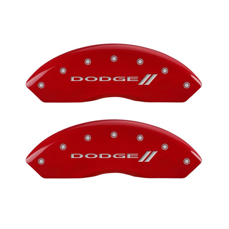 MGP 4 Caliper Covers Engraved Front & Rear With stripes/Dodge Red finish silver ch thumbnail 7