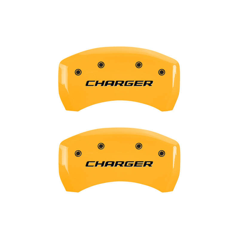 MGP 4 Caliper Covers Engraved Front & Rear Block/Charger Yellow Finish Black Char 2006 Dodge Charger thumbnail 9