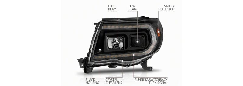 Raxiom 05-11 Toyota Tacoma Axial Series Switchback Projector Headlights- Black Housing- Clear Lens thumbnail 8