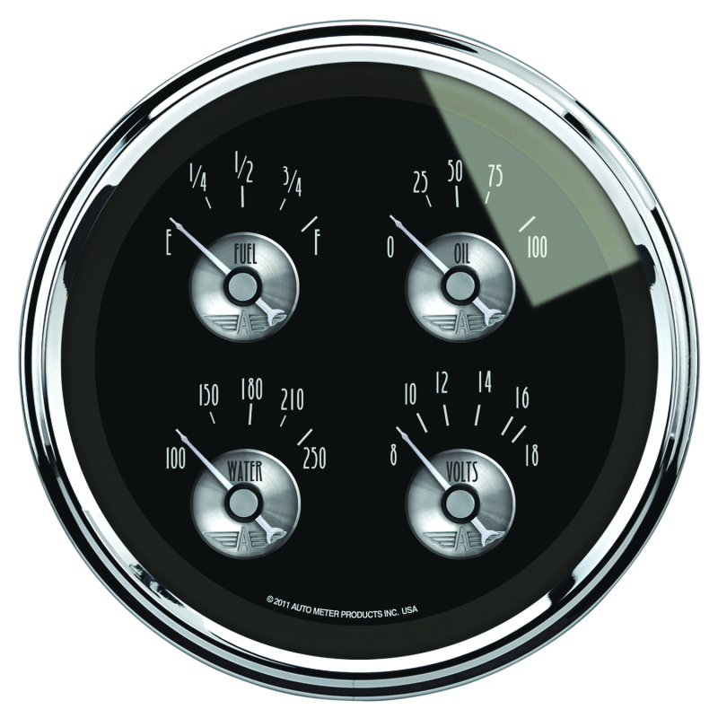 Autometer Prestige Series Black Diamond 5 Gauge Quad 5in Oil Pres/Fuel Level/Water Temp/Volts thumbnail 5
