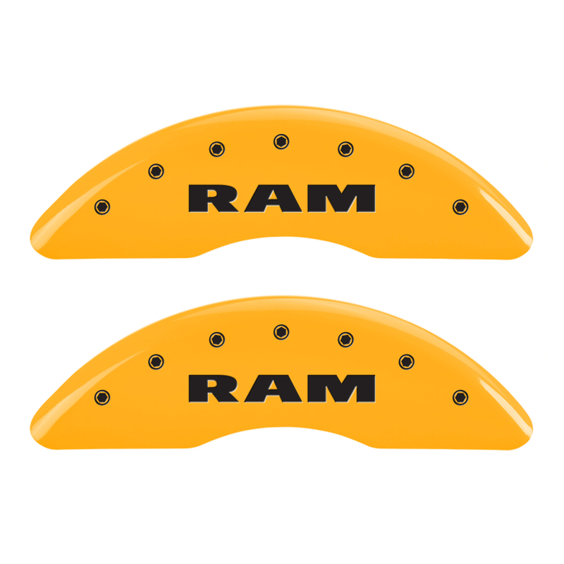 MGP 4 Caliper Covers Engraved Front RAM Engraved Rear RAMHEAD Yellow finish black ch thumbnail 6