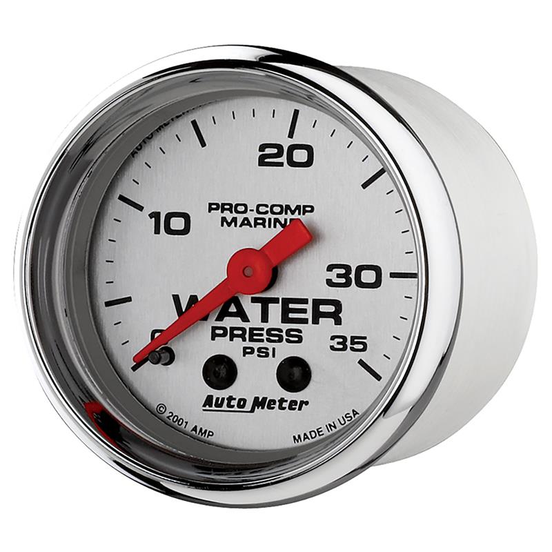 AutoMeter Pro-Comp Marine Analog Gauges 200772-35 Gauge, Marine, Water Presure, 2 1/16 in., 0-35 psi, Full Sweep, Silver Face, Red Pointer, Chrome Bezel, Mechanical, Each thumbnail 4