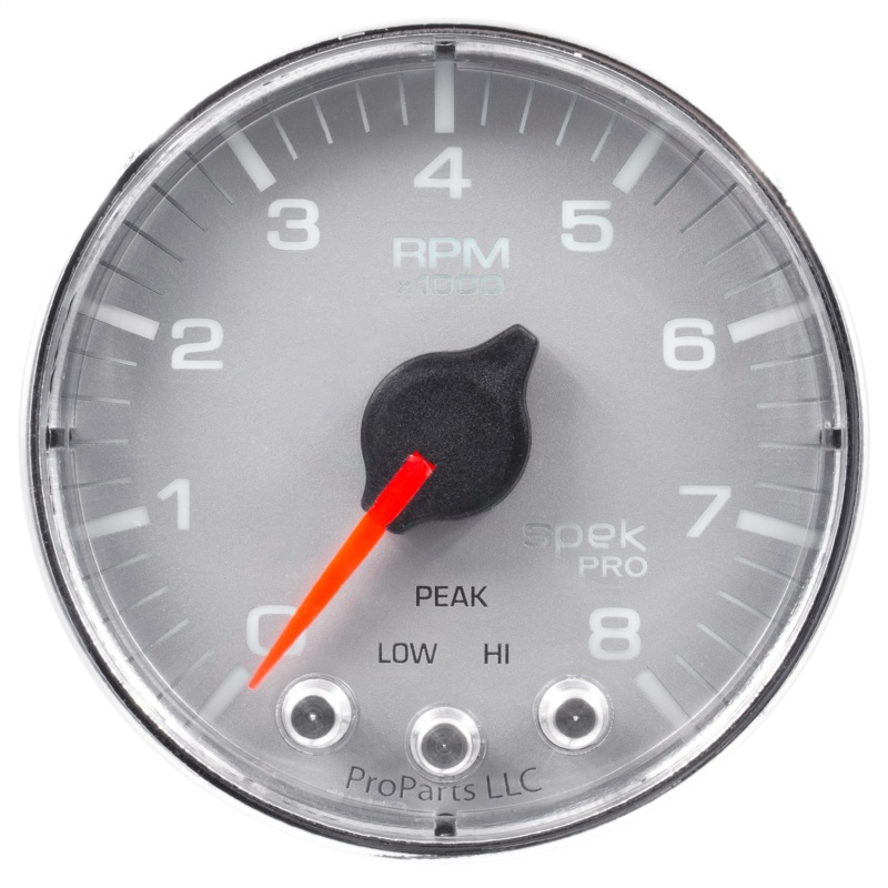 Autometer Spek-Pro Gauge Tach 2 1/16in 8K Rpm W/ Shift Light & Peak Mem Slvr/Chrm thumbnail 8