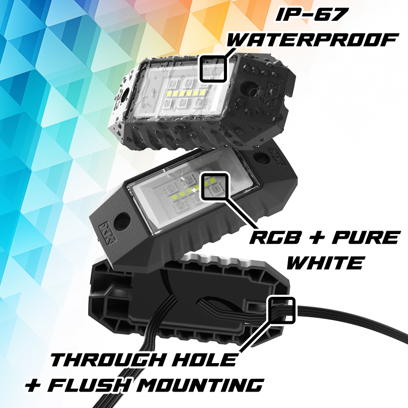XK Glow RGBW 4pc Addressable LED Rock Light Kit