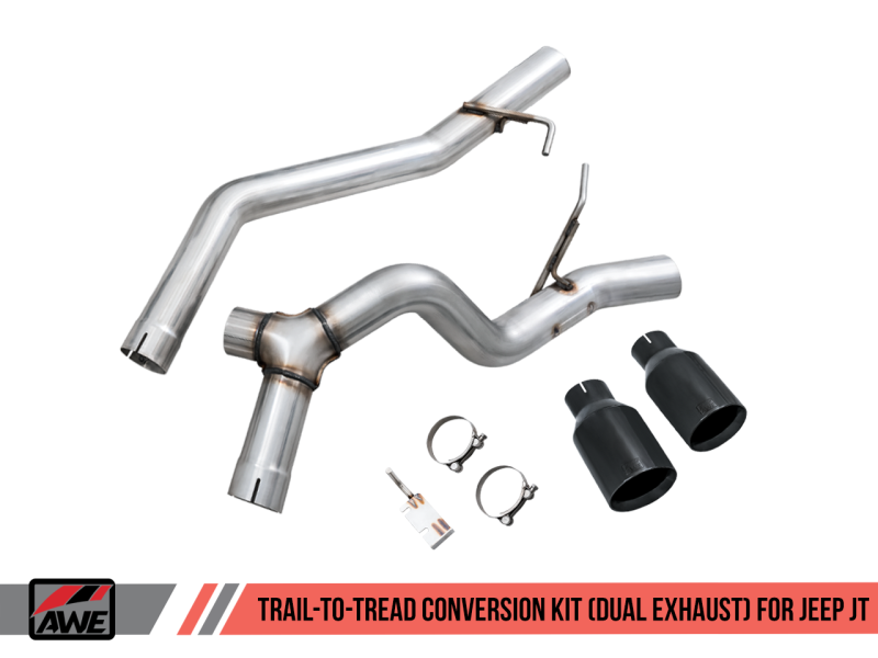 AWE Tuning 2020+ Jeep Gladiator 3.6L Trail-to-Tread (Dual Exhaust) Conversion Kit w/Diamond Blk Tips thumbnail 3