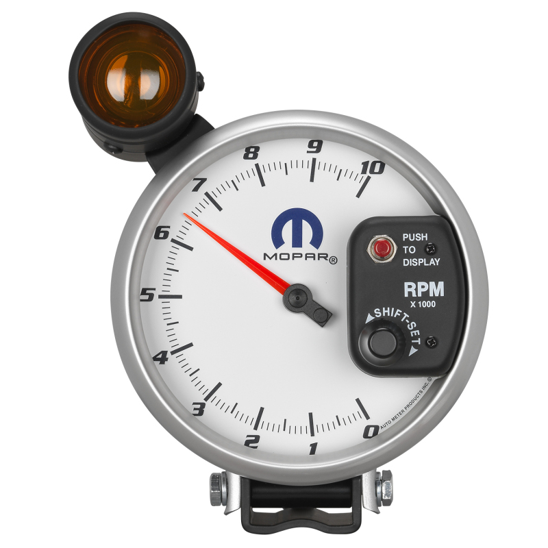 Autometer Mopar 5in / 10k RPM / Pedestal Mount White Tachometer w/ Shift Light thumbnail 5