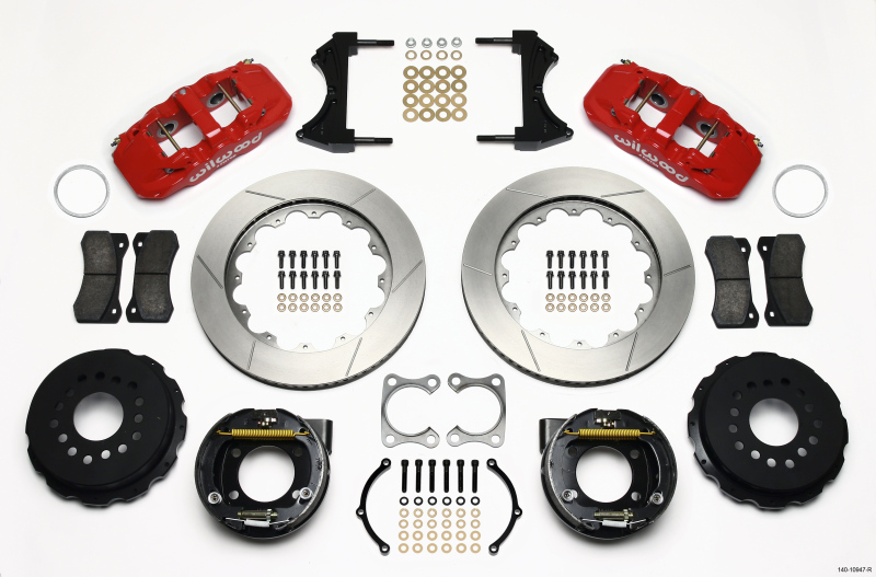 Wilwood AERO4 Rear P-Brake Kit 14.00in Red Big Ford Old Style 2.36in Offset