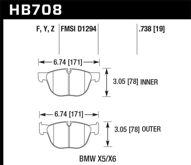Hawk 07-08 BMW X5 3.0si/4.8i / 09-13 X5 Xdrive / 08-13 X6 Xdrive Perf Ceramic Frt Street Brake Pads thumbnail 5
