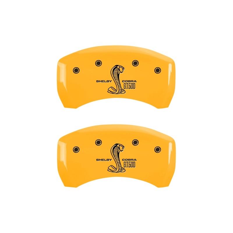 MGP Rear set 2 Caliper Covers Engraved Rear GT500 Shelby & Cobra Yellow finish black ch thumbnail 4