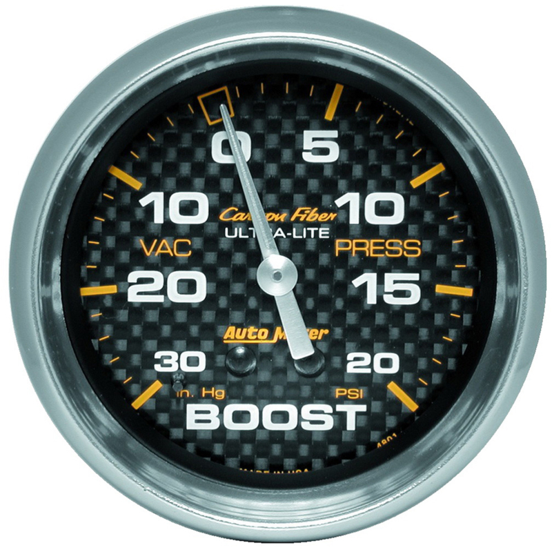 Autometer Carbon Fiber II 66.7mm Mechanical Vacuum / Boost Gauge 30 In. HG/20 PSI thumbnail 4