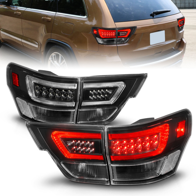 ANZO 11-13 Jeep Grand Cherokee LED Taillights w/ Lightbar Black Housing/Clear Lens 4pcs thumbnail 3