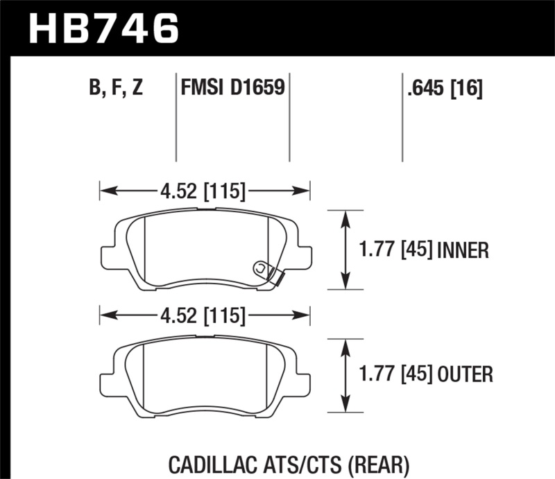 Hawk Cadillac 13-16 ATS / 14-15 CTS Performance Ceramic Rear Brake Pads thumbnail 4