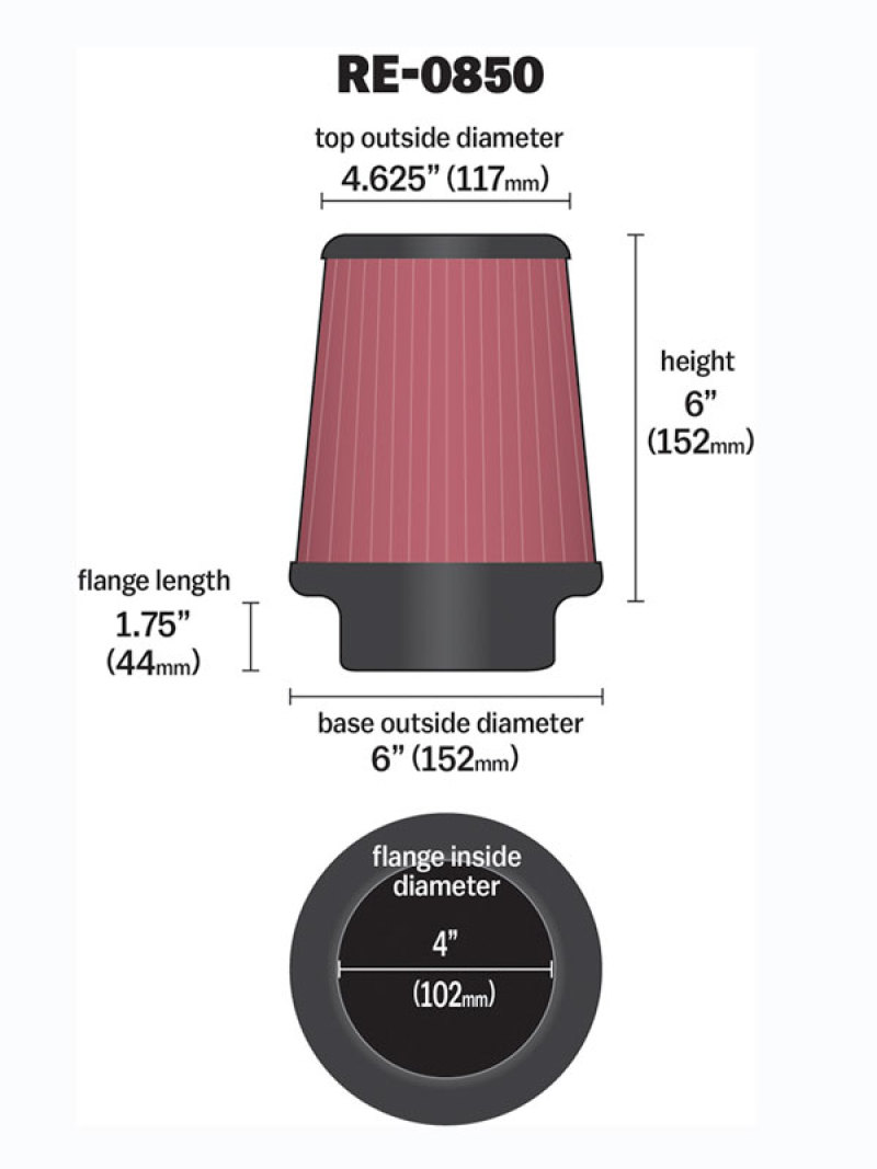 K&N Universal Air Filter (4in. Flange / 6in. Base OD / 4-5/8in. Top OD / 6in. Height) thumbnail 5