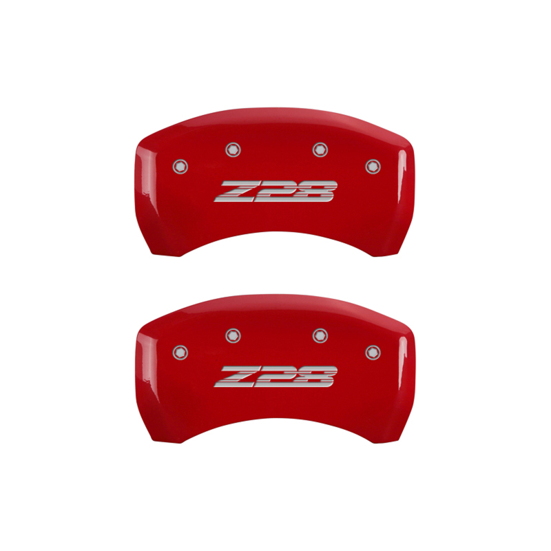 MGP 4 Caliper Covers Engraved Front Gen 4/Camaro Engraved Rear Gen 4/Z28 Red finish silver ch thumbnail 5
