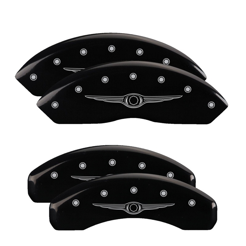 MGP 4 Caliper Covers Engraved Front & Rear Style 1/Chrysler Wing Black finish silver ch thumbnail 6