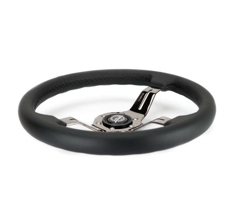 NRG Light Weight Gaming Steering Wheel - 350mm 3 Black Chrome Spokes Perforated Leather thumbnail 8