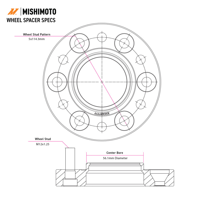 Mishimoto 5x114.3 15mm 56.1 Bore M12 Wheel Spacers - Black