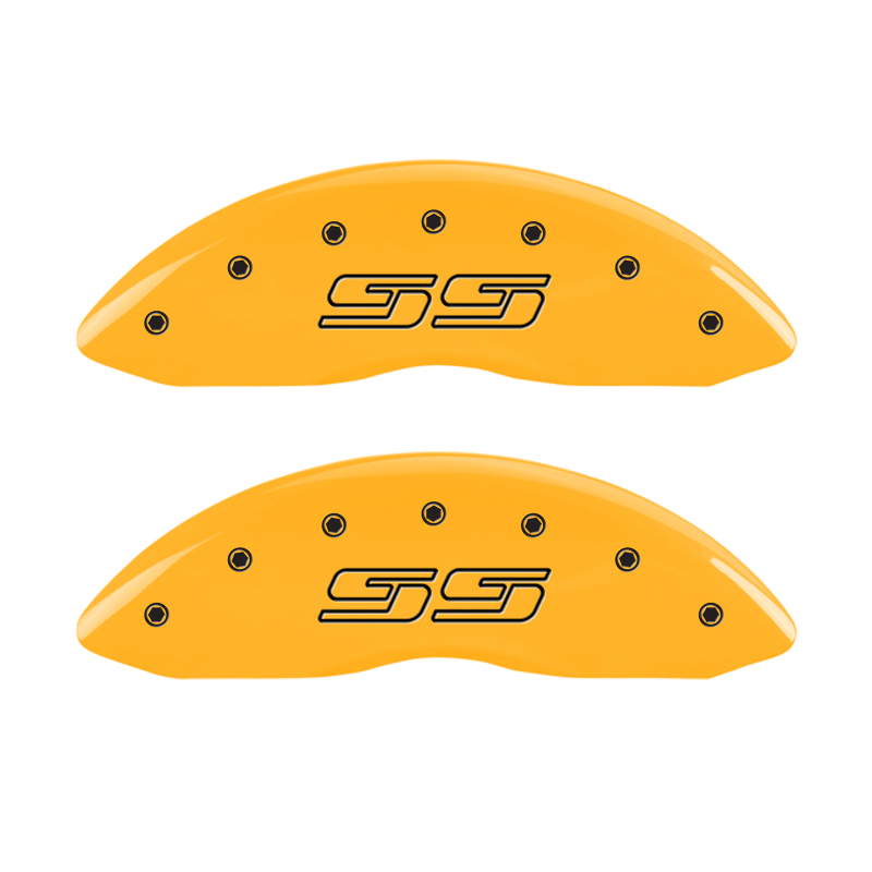 MGP 4 Caliper Covers Engraved Front & Rear Avalanche style/SS Yellow finish black ch thumbnail 5