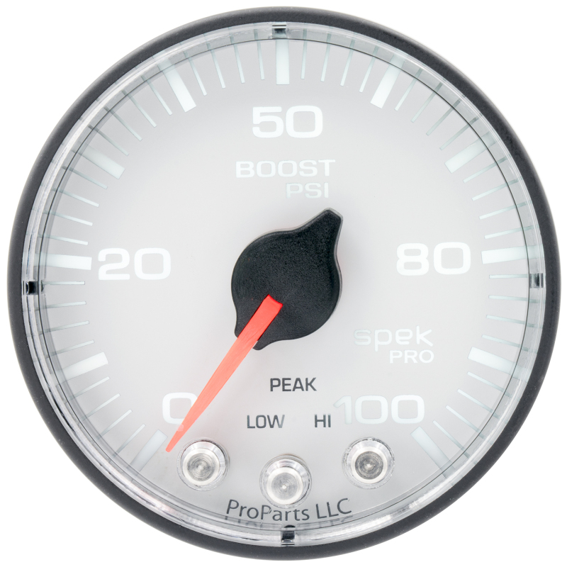 Autometer Spek-Pro 2 1/16in 100PSI Stepper Motor W/Peak & Warn White/Black Boost Gauge thumbnail 4