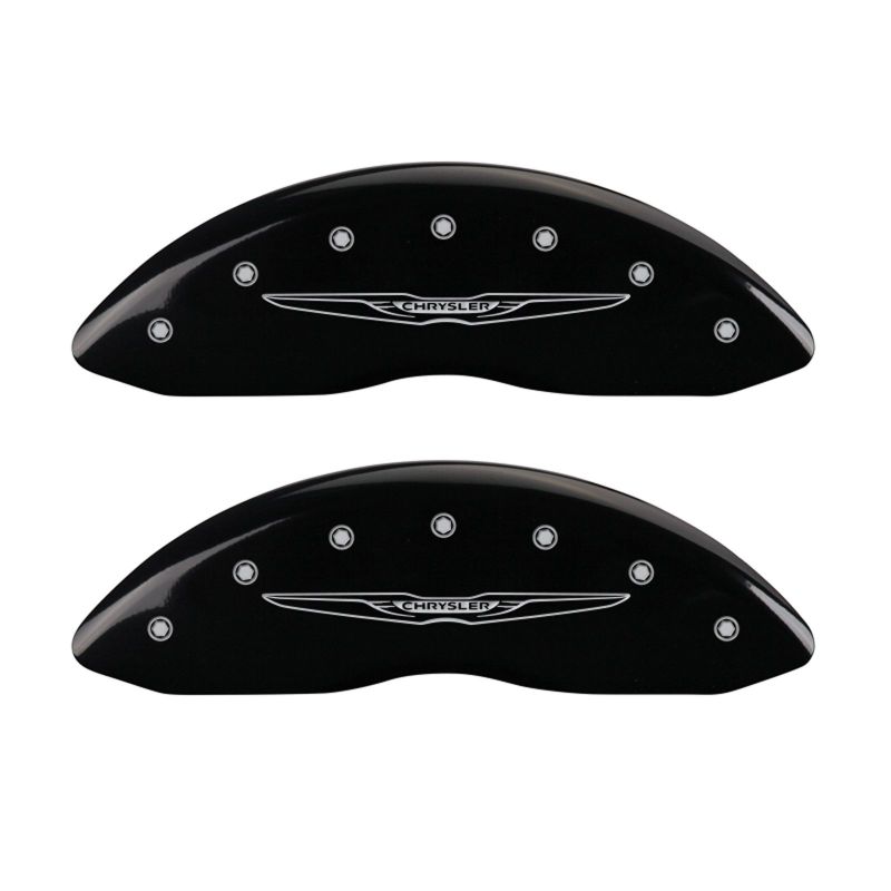 MGP 4 Caliper Covers Engraved Front & Rear Style 2/Chrysler Wing Black finish silver ch thumbnail 7