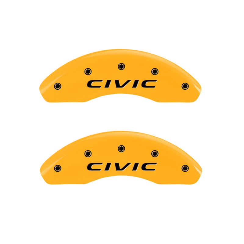 MGP 4 Caliper Covers Engraved Front 2016/CIVIC Engraved Rear 2016/CIVIC Yellow finish black ch thumbnail 5
