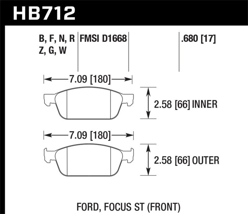 Hawk 13 Ford Focus Performance Ceramic Front Street Brake Pads thumbnail 5