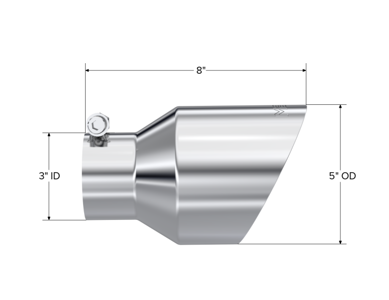 MBRP Universal T304 Stainless Steel Tip 3on ID / 5in OD Out / 8in Length Angle Cut Dual Wall thumbnail 4