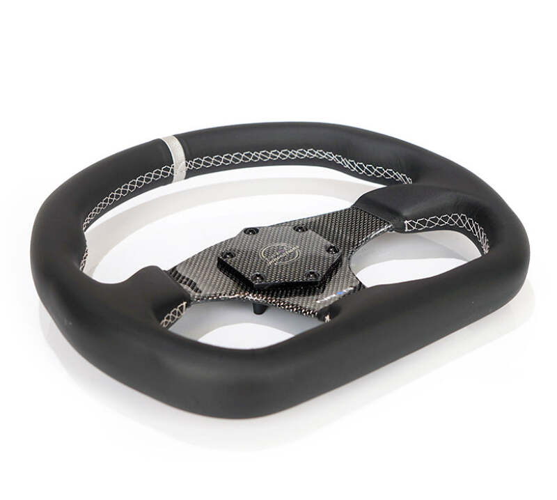 NRG Carbon Fiber Flat Bottom Steering Wheel (320mm) Silver CF Center w/Silver Stitch/Center Mark thumbnail 5