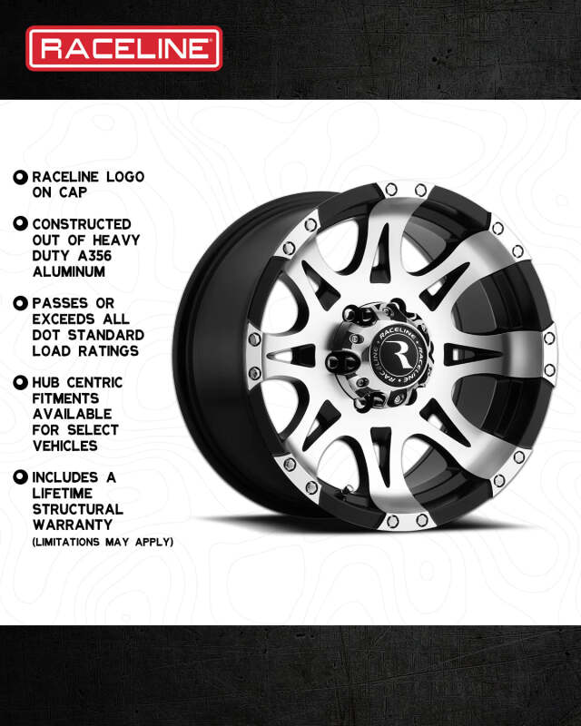 Raceline 982 Raptor 16x8in / 6x139.7 BP / 0mm Offset / 106.1mm Bore - Black & Machined Wheel thumbnail 5