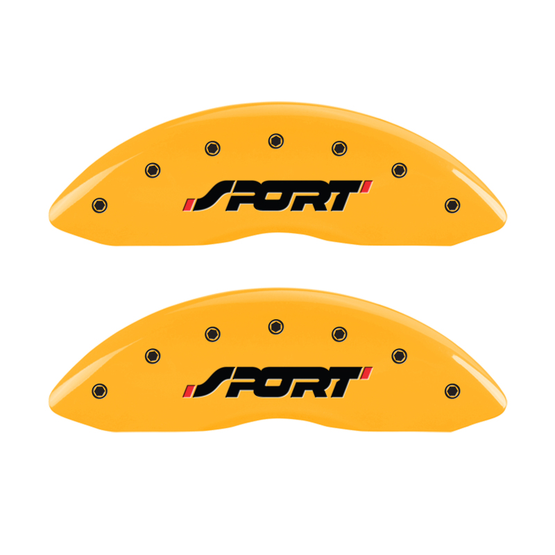 MGP 4 Caliper Covers Engraved Front & Rear SPORT Yellow finish black ch thumbnail 4