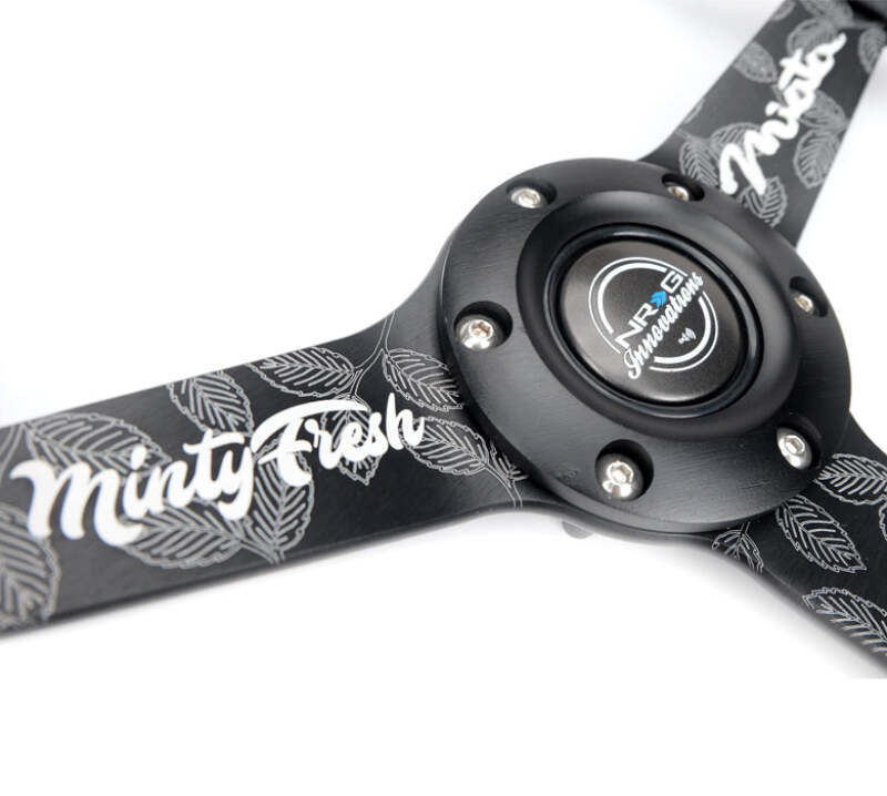 NRG Reinforced Black Perforated Leather Steering Wheel 350mm / 1.5in Deep w/ Goal Digger Blk Stitch thumbnail 4
