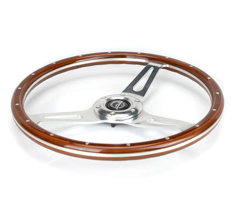 NRG Reinforced Steering Wheel (360mm) Dark Wood Grain w/Chrome 3-Spoke Center thumbnail 6