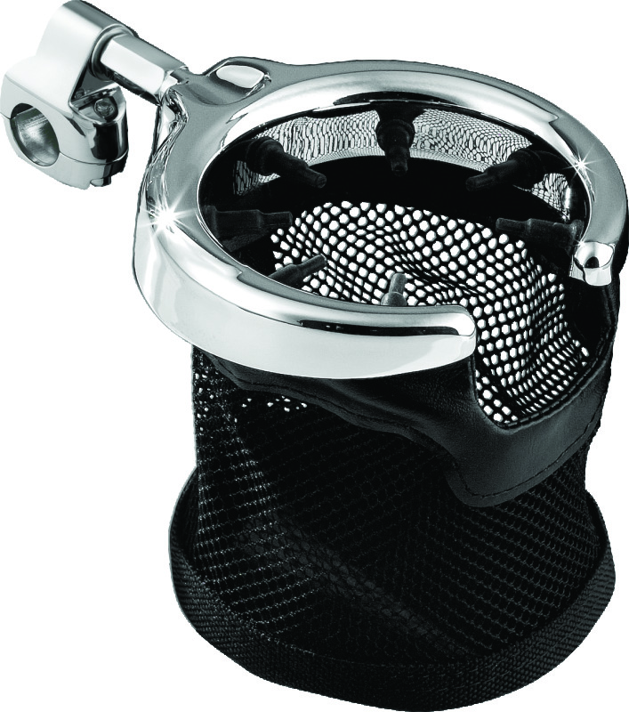 Kuryakyn Drink Holder with Mesh Basket 1-1/4 inch Clamp Chrome